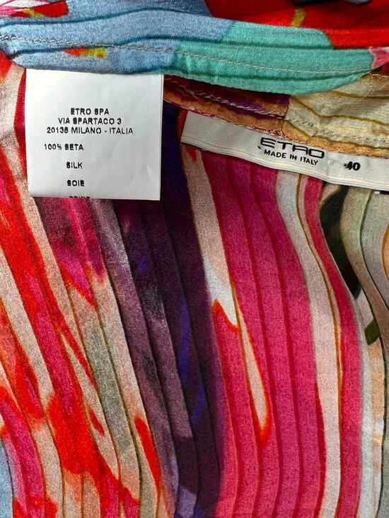 ETRO 100% Silk Multicolor Abstract Striped Wrap Blouse with Scarf/Tie Sz 8 LNWOT - Picture 9 of 10
